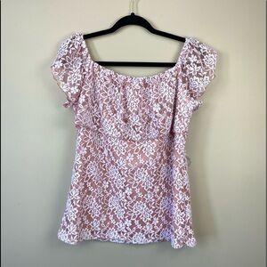 Eve and Maddie Women’s Lace Pink and White Top Size Large